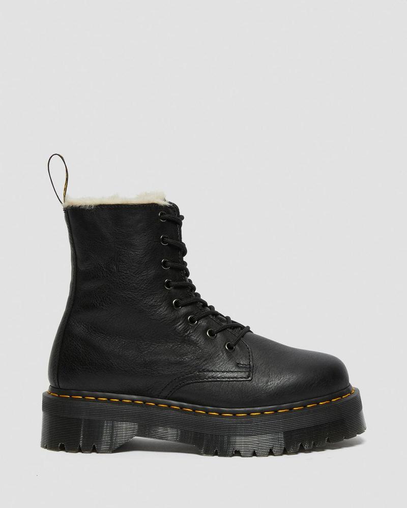 Dr Martens Jadon Leren Faux Fur Gevoerde Platform Winterschoenen Dames Zwart | NL 499ILH